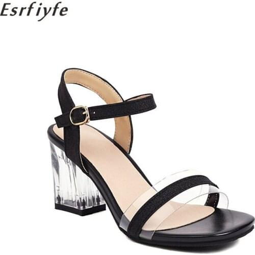 ESRFIYFE 2021 New Summer High Heels Women Sandals Crystal Heel Ladies Shoes Buckle Party Shoes Female Shoes Large Size 34-48