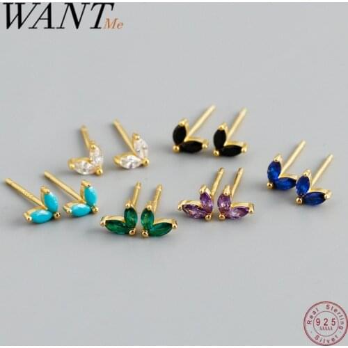 WANTME 925 Sterling Silver Fashion Korean Chic Blue Horse Eye Zircon Stud Earrings for Women Teen Simple Color Piercing Jewelry