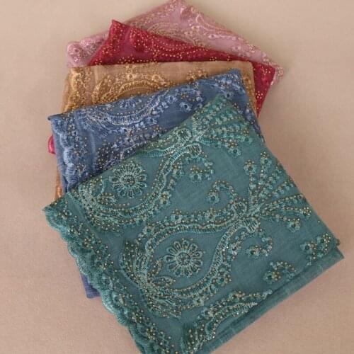 Women plain diamond lace scarf cotton embroider scarves scarves headband wrap muslim hijab long scarves shawls 180*80cm