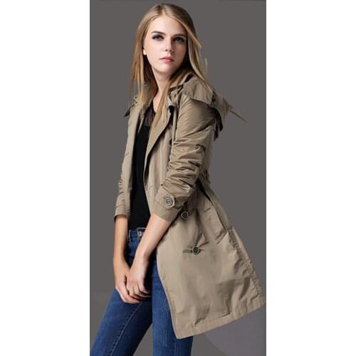 2018 new fasion winter Trench Coat Women hooded England Style plaid lining outwears female elegant wind breaker