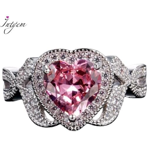 Charm Silver Color Womens Jewelry Ring Multicolor Heart Pink Cubic Zircon Rings For Women Wedding Engagement Birthstone Ring