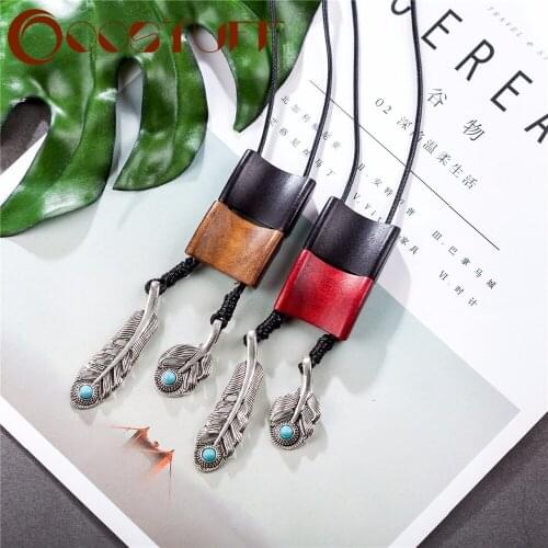 Vintage Jewelry for Women Long Necklace Plant Wood Beads Chokers Black Rope necklaces & pendants Jewellery Suspension 2021 New