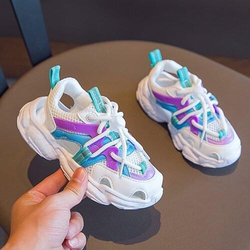 2021 Fashion Girls Sneakers Breathable Mesh Walking Shoes for Children Non-slip Soft Sport Running Shoes Kids Outdoor Trainers