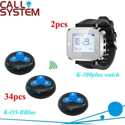 34 buzzer with 2 Watch Wrist Pagers Wireless Guest Calling Button System for Restaurant equipment
