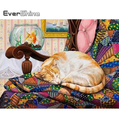 Evershine Diamond Painting Cat Cross Stitch Full Square Round Rhinestone Embroidery Animals 5D DIY New Arrival Decor For Home