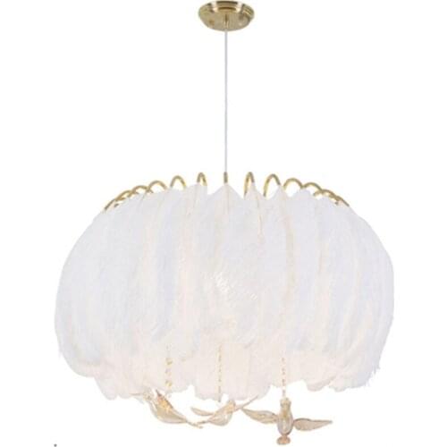 American Pastoral white feather chandelier living room Princess bedroom Nordic modern crystal crystal bird Chandelier