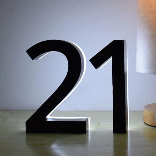Black Color White Light Stainless Metal 3D Led modern House Number outdoor Waterproof Home Hotel Door Plate Lettre Sign