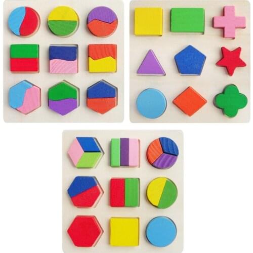 Geometric Shape and Color Matching Toys Wooden 3D Puzzles Baby Montessori Early Educational Learning Toy for Children