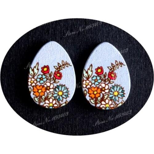 13x18mm Flower Tear Drop Shape Painted Wood Laser Cut Cabochon to make DIY Rings, Earrings, Brooch, Necklace pendant