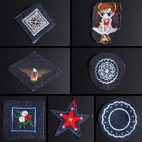 Denim Five-pointed Star Cartoon Girls Clothing Patches Square Round Kaleidoscope Shoes Bag DIY Applique Sewing Accessories