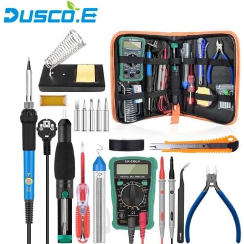 220V / 110V 60W Adjustable Temperature Electric Soldering Iron Kit Digital Multimeter Desoldeirng Pump Welding Repair Tools