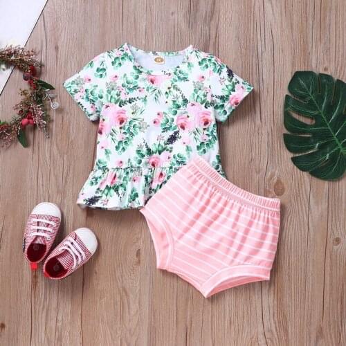 Newborn Baby Clothes Baby Girl Clothes 2 Pcs Sets Flower Print Short Sleeve Tops+briefs Cotton Girl Outfits Infant Clothes 0-18M