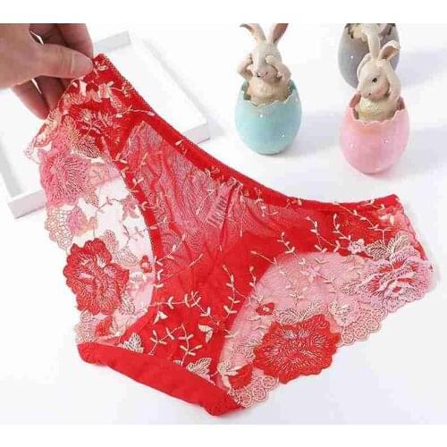 Lace Underwear Women Flower Embroidery Breathable No Lace Lift Trace Butt Panties Brief Women Sexy Fashion Underwear Transp