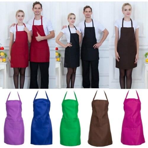 Kitchen Solid Cotton Blend Apron for Woman Men Chef Waiter Cafe Shop BBQ Hairdresser Aprons Bibs Household Cleaning Tools