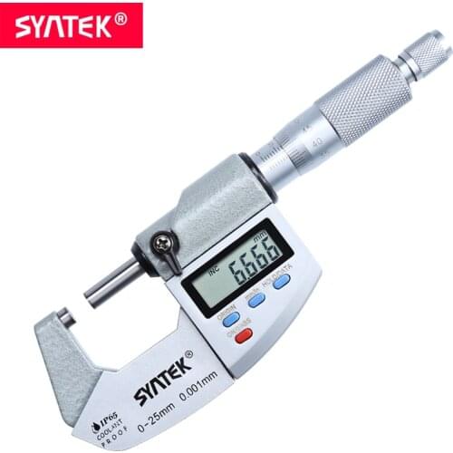 Syntek 0.001mm IP65 Oil Waterproof Electronic Digital Micrometer 0-25mm ABS Caliper Thickness Gauge Meter Carbide Tip Measure CE