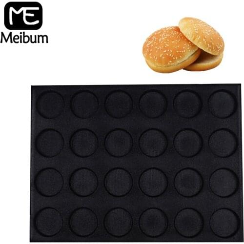 Meibum 24 Cavity Round Bread Mold Black Glass Fiber Hamburger Silicone Mould Bun Form Pastry Baking Tools Non Stick Bakeware