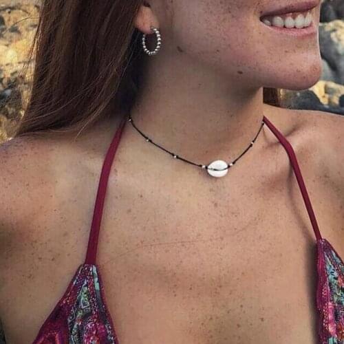 Sea Shell Collar Choker Necklace Beading Boho Black Rope Handmade Weaved Seashell Pendant Necklaces For Bohemian Women Men