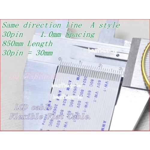 1.0mm Spacing + 850mm Length +30Pin A / same direction line Soft wire FFC Flexible Flat Cable. 30P*1.0A*850MM