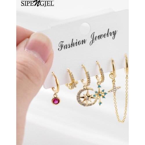 New fashion cubic zircon cross Star Sets Earring Gold Color 6-piece small Hoop Earrings Sets For Women Jewellery 2020