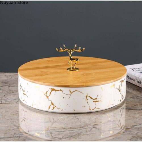Nordic Snack Platter Ceramic Marble Pattern with Lid Household Dried Fruit Plate Living Room Coffee Table Decoration Accessories