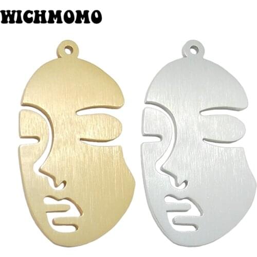 2019 New 2pieces/bag 57*32mm Gold Aluminium Alloy Wire Drawing Face Shape Charms Pendant for DIY Necklace Earring Accessories