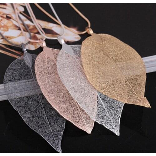 New arrival unique gold silver Colour real leaves fashion brand Maxi pendant and necklace for woman girl jewelry gift