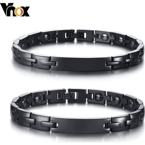 Vnox Personalized Engraving Magnetic Therapy Bracelets for Women Man Pain Relief for Arthritis and Carpal Tunnel Healthy Gifts