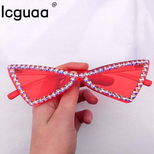 Sexy Cat Eye Sunglasses Women Rimless Vintage Rhinestone Sun Glasses Female Lady Candy Color 2021 Eyewear Triangle Shades UV400