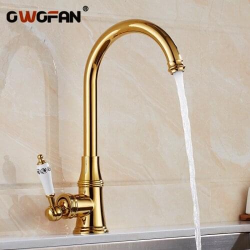 Kitchen Faucets Single Lever Faucet 360 Rotate Deck Mounted Kitchen Faucet Gold Single Holder Single Hole Mixers Taps N22-109