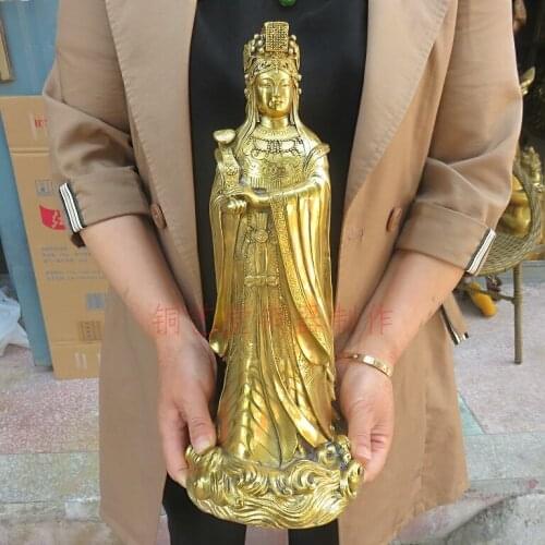 Bless HOME Family Safety Talisman Protection Mazu GUAN YIN GOD Goddess of the Sea FENG SHUI copper art statue