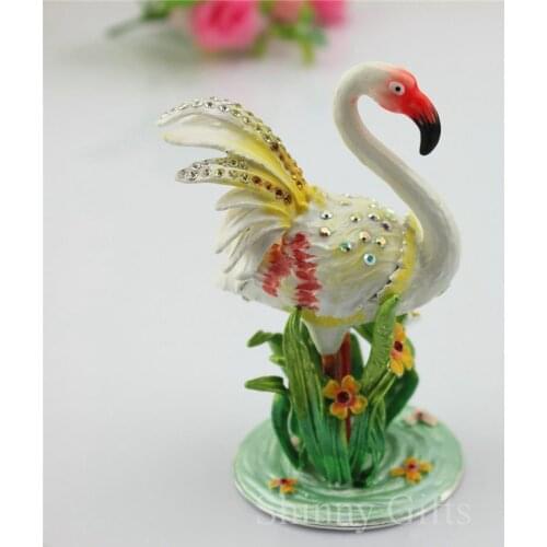 Flamingo Jewelry Trinket Box Bejeweled Flamingo Pewter Bejeweled Hinged Trinket / Jewelry BOX