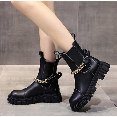 Women Ankle Boots Female Motorcycle Platform Boots Autumn Winter Slip-On Shoes Ladies Casual Leather Fashion Footwear 2021