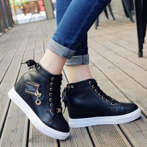 Women Platform Sneakers High Top 6CM High Heel Shoes Woman White Fashion Sneaker Platform Woman Black Wedge Sneakers Deporte