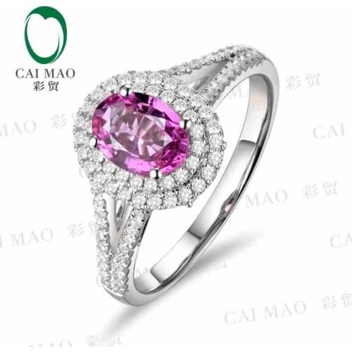 CaiMao 18KT/750 White Gold 1.05 ct Natural Pink Sapphire & 0.52 ct Round Cut Diamond Engagement Gemstone Ring Jewelry