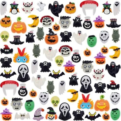 Julie Wang 30PCS Resin Cartoon Halloween Flatback Cabochon Mix Pumpkin Ghost For Crafts DIY Accessory Jewelry Making Findings