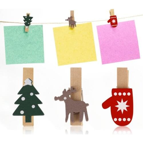 10pcs Christmas Wooden Clips Xmas Tree Snowflake Gloves Ornaments DIY Photo Clip for New Year Navidad Home Kids Room Decorations