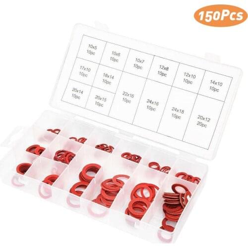 150Pcs M10-M24 Assorted Size Red Steel Paper Fiber Flat Insulation Washer Kit Meson Gasket Spacer Insulating Spacers