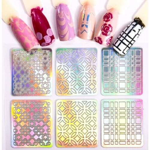 24 Sheets DIY Nail Art Hollow 3D Laser Sticker Stencil Gel Polish Nail Vinyl Tip Transfer Guide Template Nail Decals