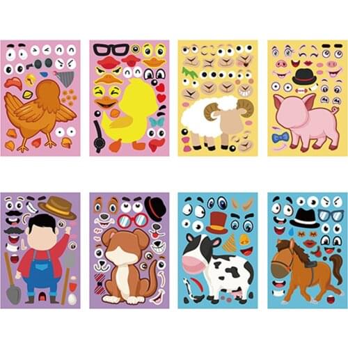 4 Pcs Kids Funny DIY Stickers Puzzle Games Make A Face Princess Dinosaur Animal Baby Recognition Training Education Toy