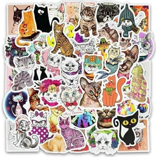 50Pcs Cat Series Mixed Hit Stickers for Kids Laptop Fridge Skateboard Car Trunk Skateboard Guitar Cartoon Animal Sticker Decals