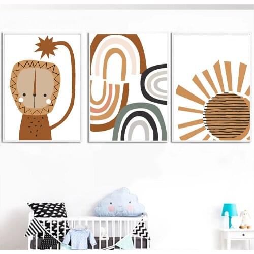 Abstract Sun Rainbow Wall Art Canvas Painting Lion Animal Poster Baby Nursery Art Print Nordic Pictures Living Room Home Decor