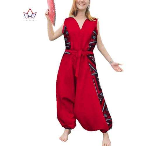 African Jumpsuit for Women Sleeveless Causal Loose Fashion Jumpsuit Dashiki Clothing Cotton Batik Wax Printed Clothing WY4545