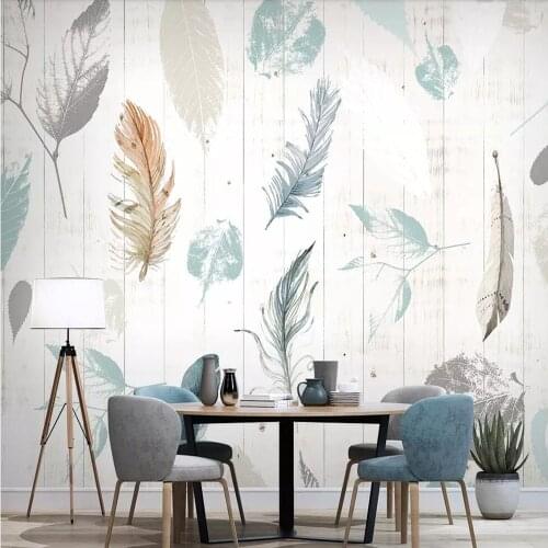 Milofi custom large 3D wallpaper mural plant leaf feather modern minimalist wood grain background wall decoration wallpaper