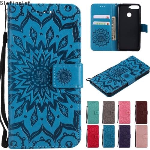 For Honor7C Case on For Huawei Honor 7C Case 5.7" For Huawei Honor 7 C AUM-L41 Cover 3D Sun Flower Wallet Flip Leather Bag Cases
