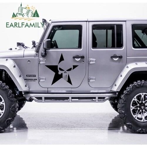 EARLFAMILY 58cm x 56cm 2x Punk Star Skull Graphic (one For Each Side) Car Sticker For Truck Door Side Window Kayak Vinyl Decal