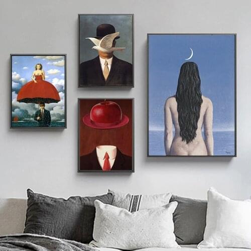 Rene Magritte Canvas Paintings Surrealism Classic Artwork Reproduction Posters and Prints Wall Art Pictures for Room Home Decor
