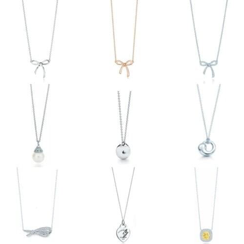 Colar clássico com joias de prata esterlina 925 originais com letras originais para presentes de atacado