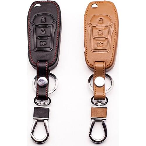 For Ford leather key cover For Ford Mustang Mondeo 2013 MK3 MK4 Edge 2015 Genuine Leather Accessories shell case starline a91