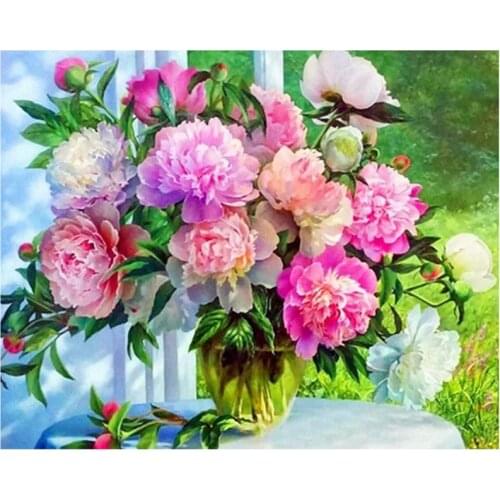 Paint By Numbers for Adults, Diy Painting for Adults and Kids with Brushes and Acrylics, Color Peonies 16X20Inch