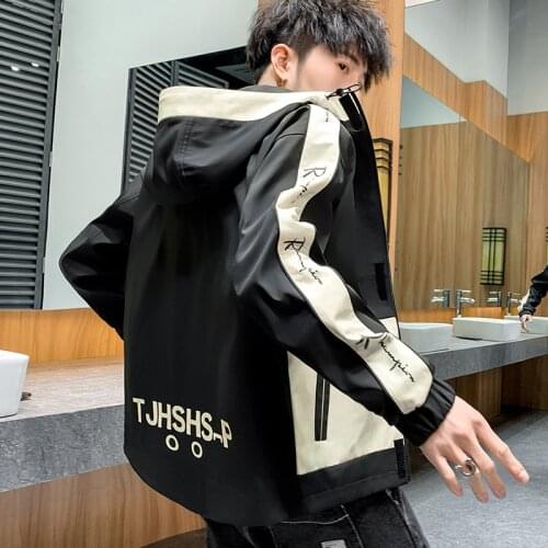 Han Edition Hooded Jacket Leisure Fashion Popular Logo Tooling Wind Young Coat Men 's Loose Tops